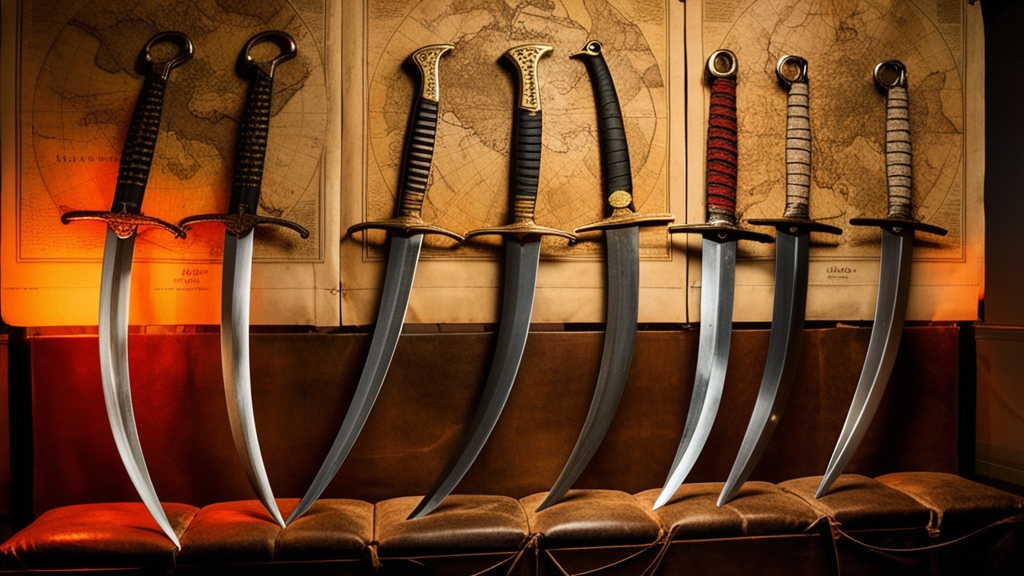 Collection of Persian curved swords shamshir kilij talwar showing blade geometry of Persian swordsmanship style