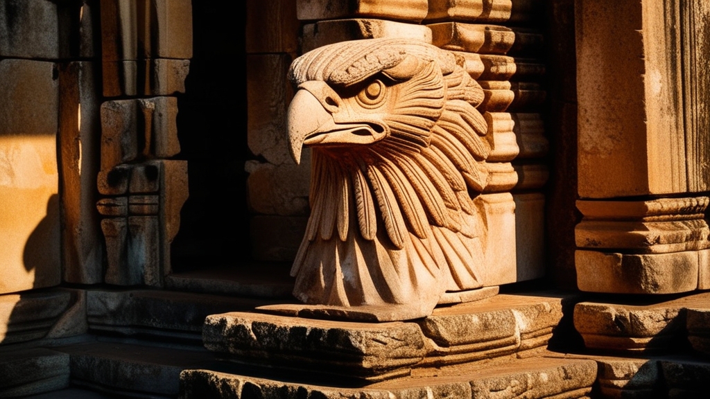 Ancient Aztec stone eagle head sculpture representing Eagle Warrior military order in Aztec warrior training