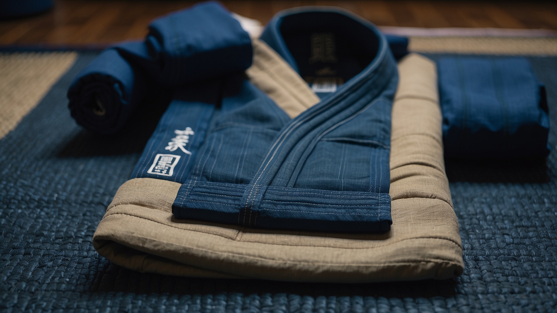 Blue BJJ gi on tatami mat representing grappling martial arts and Brazilian Jiu-Jitsu
