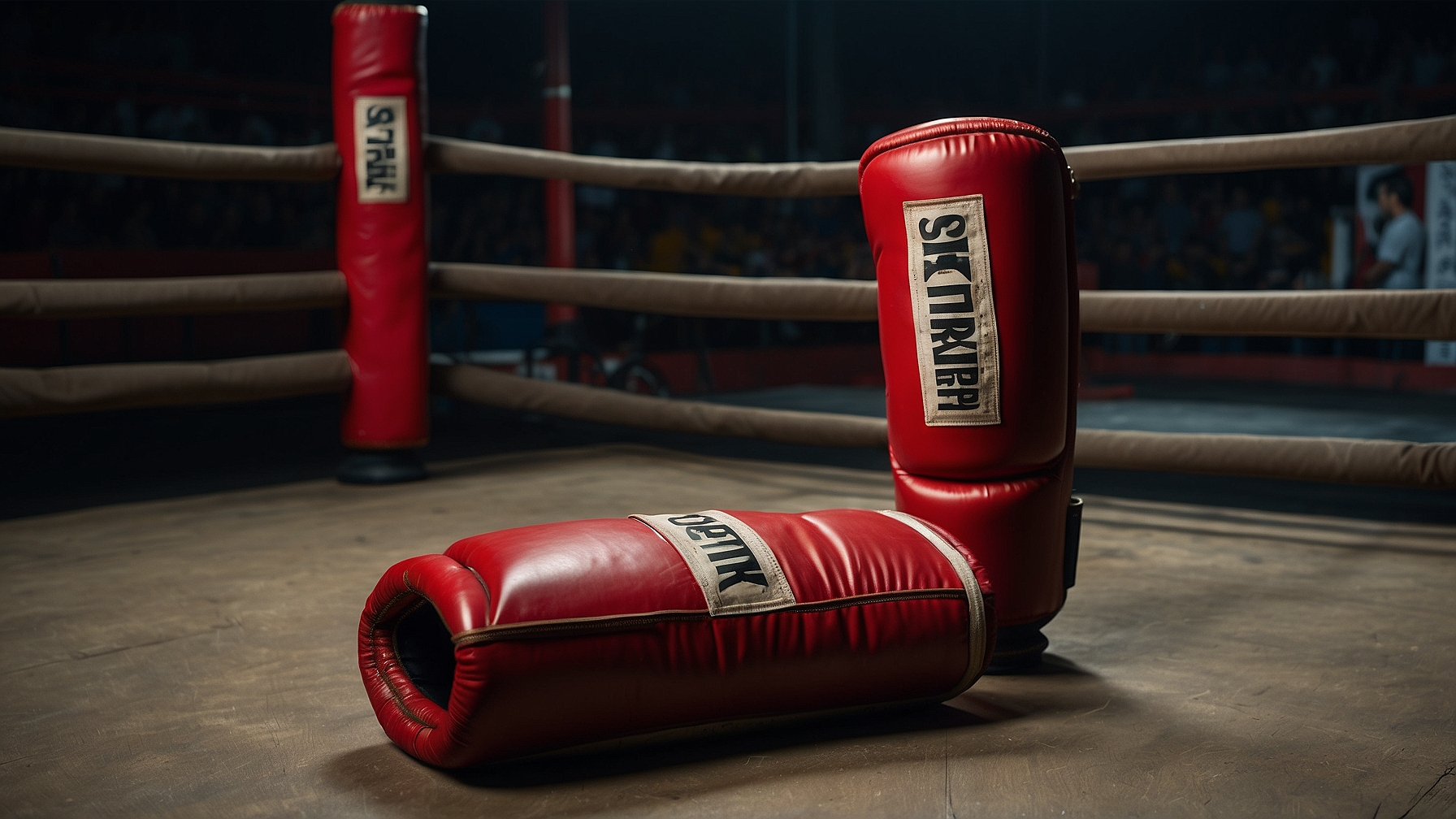 Worn Muay Thai shin guards on a gym mat representing striking martial arts styles